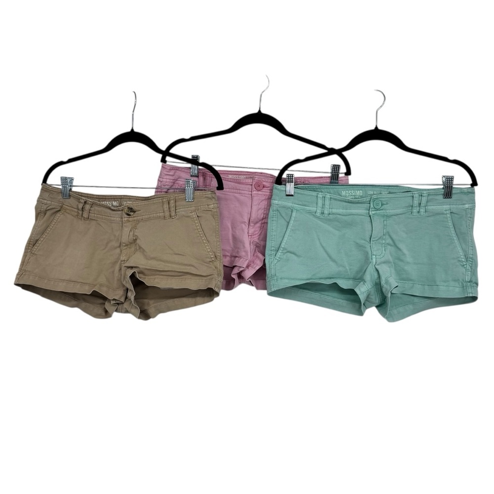 Lot of 3 Mossimo Supply Co 8 Pink/Tan/Green Cotton/Spandex Low Rise Short Shorts